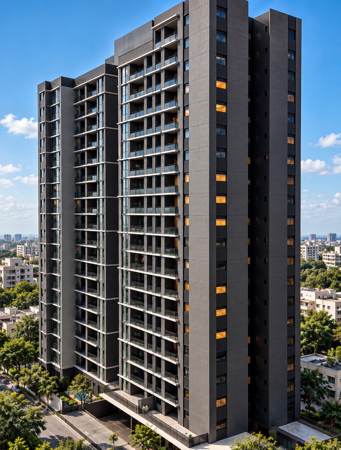 Torres residenciais gêmeas em tons escuros